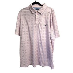 Nautica Navtech Mens XL Polo Shirt Pink Pattern Recycled Polyester Sustainable